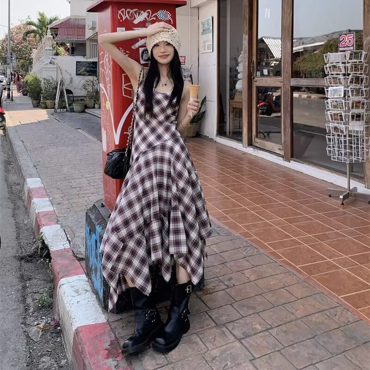 【dress】チェック柄イレヘムキャミワンピース Q8271