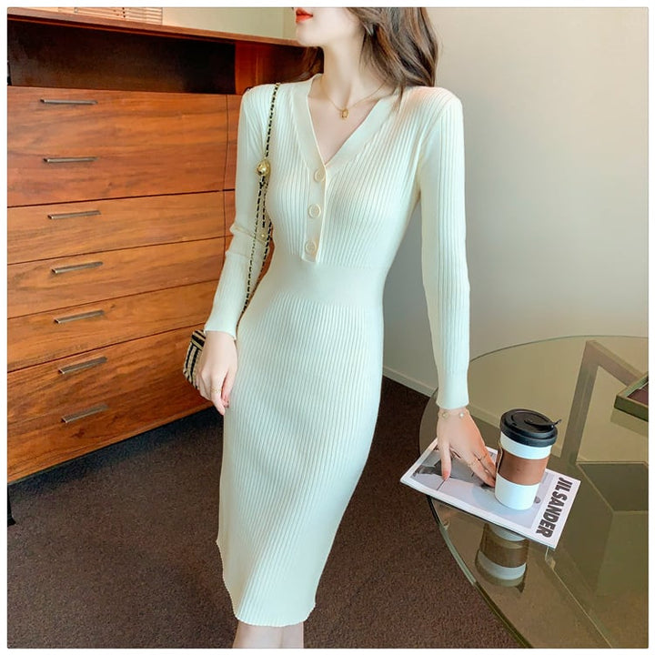 【dress】Vネックニットワンピース　M28210