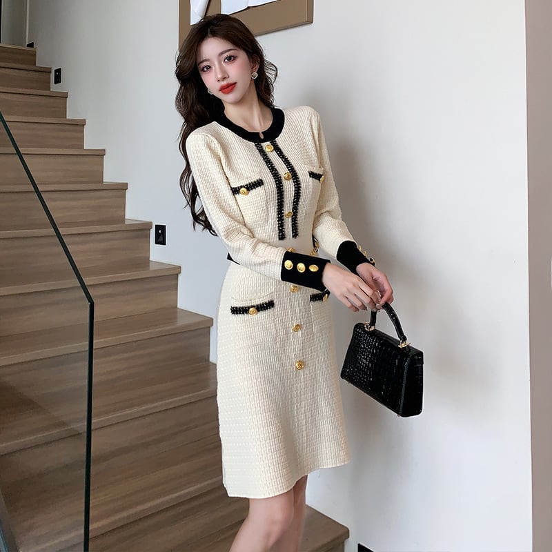 【dress】アウトポケットニットワンピース　M17902