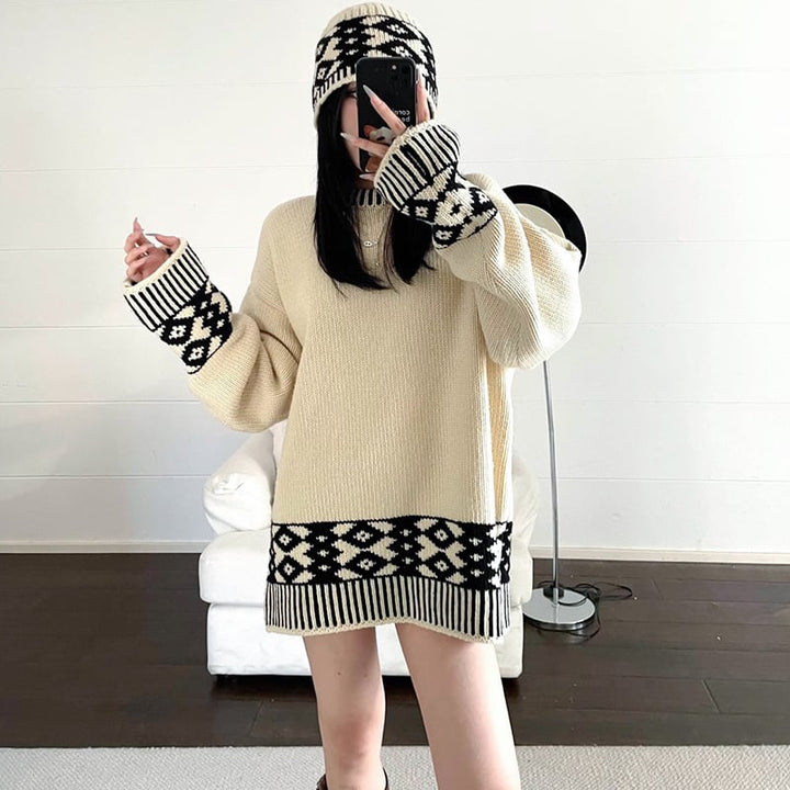 【tops】帽子付きニットトップス　M26769
