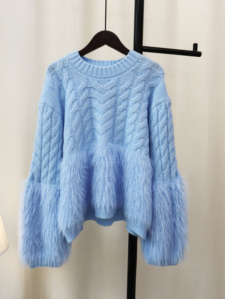 【tops】クルーネックシャギーニットセーター　M18065