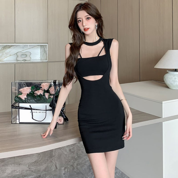 【dress】ノースリーブカットワークセクシーワンピース　M17073