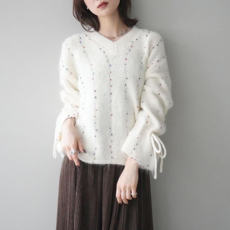 【tops】3色展開Vネックニットトップス Q7702