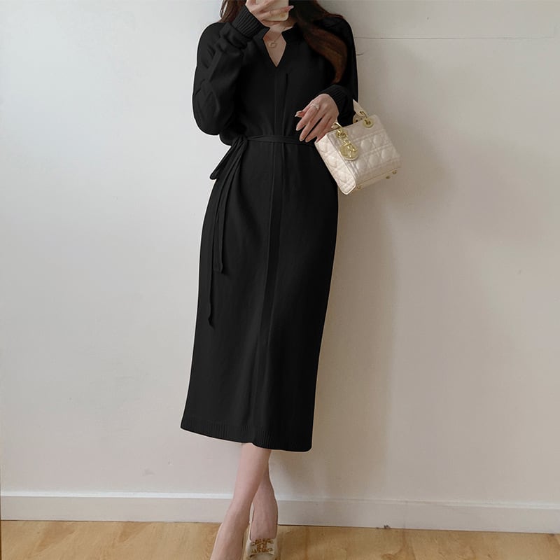 【dress】大人らしい Vネックニットワンピース　M17659