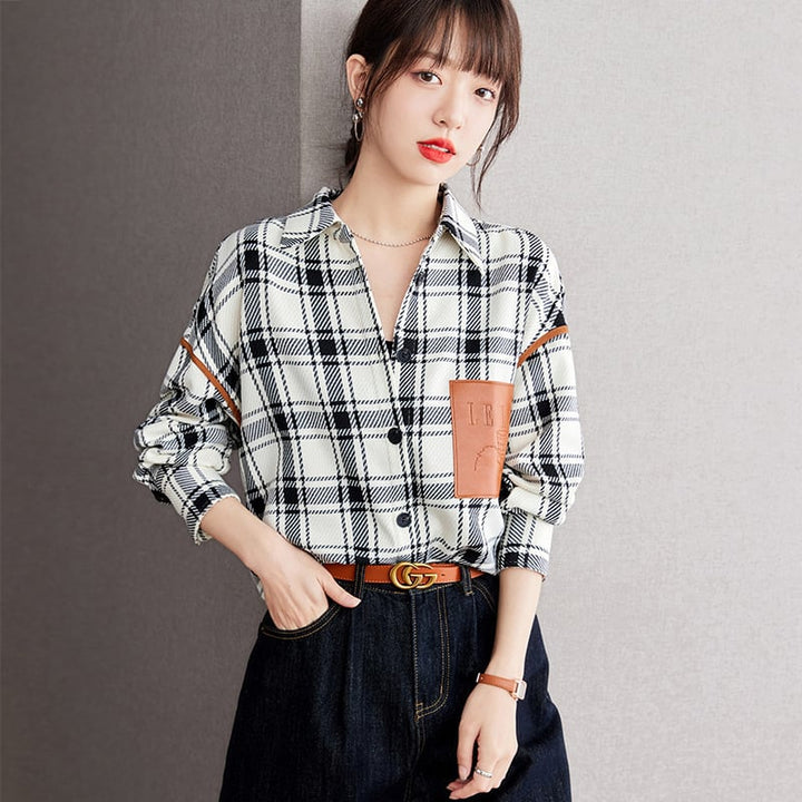 【tops】早い者勝ちチェック柄シャツトップス着心地良い　M17394