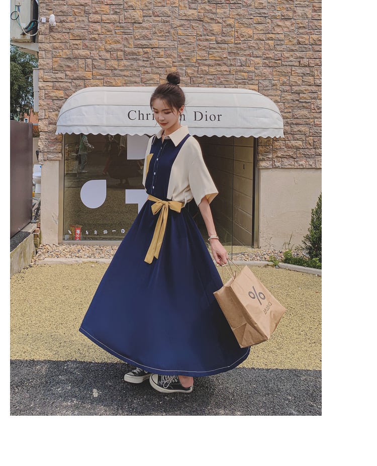 【dress】高級感 ファッション切り替えシャツワンピース　M16803