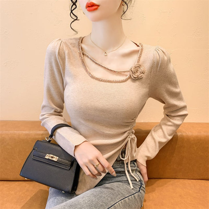 【tops】ビジュー不規則 イレギュラーニットトップス　M28665
