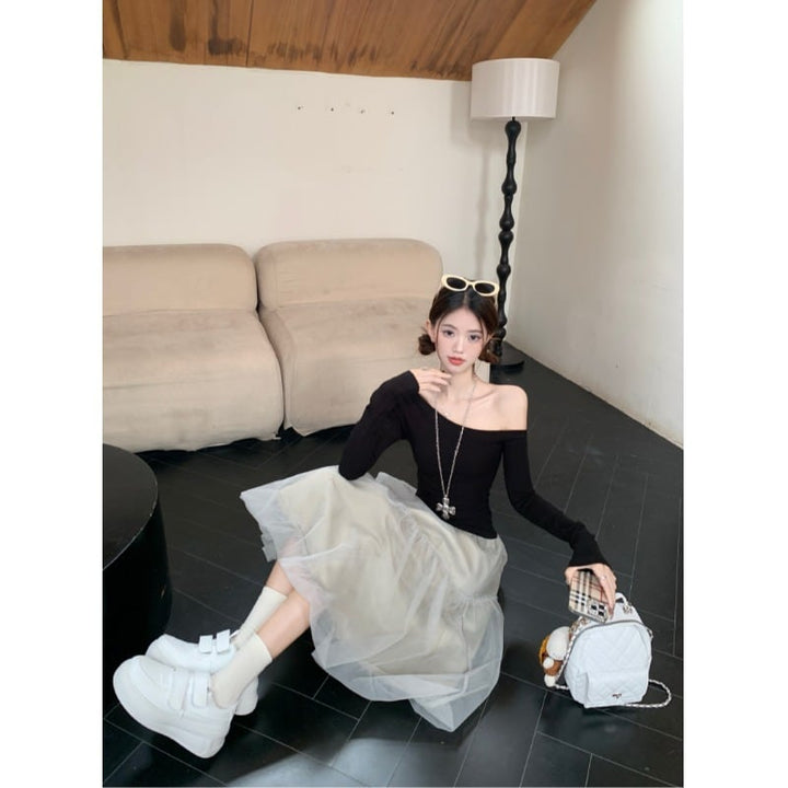 【set】オフショルダー長袖Tシャツ+スカートセット　M29862