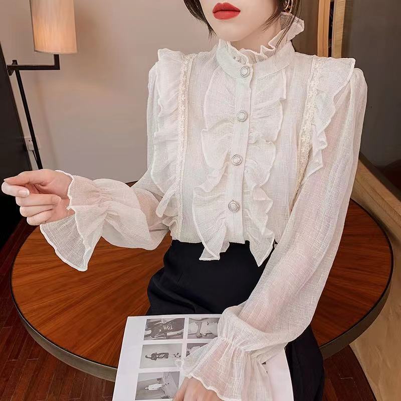 【tops】人気アイテム ! エレガントフリルシャツトップス　M17299