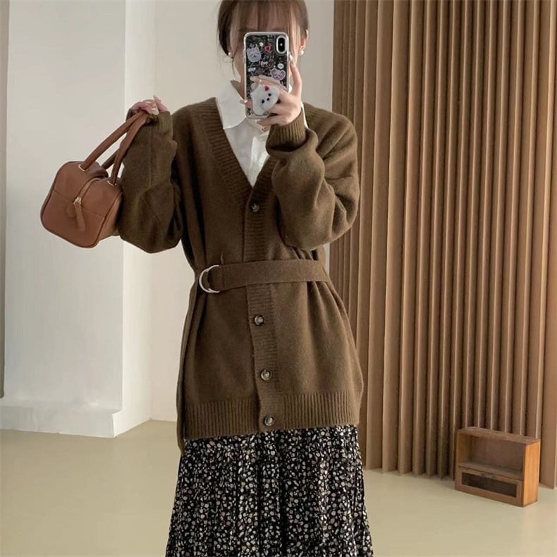 【dress】Vネックニットカーディガンベルト付き　M17795
