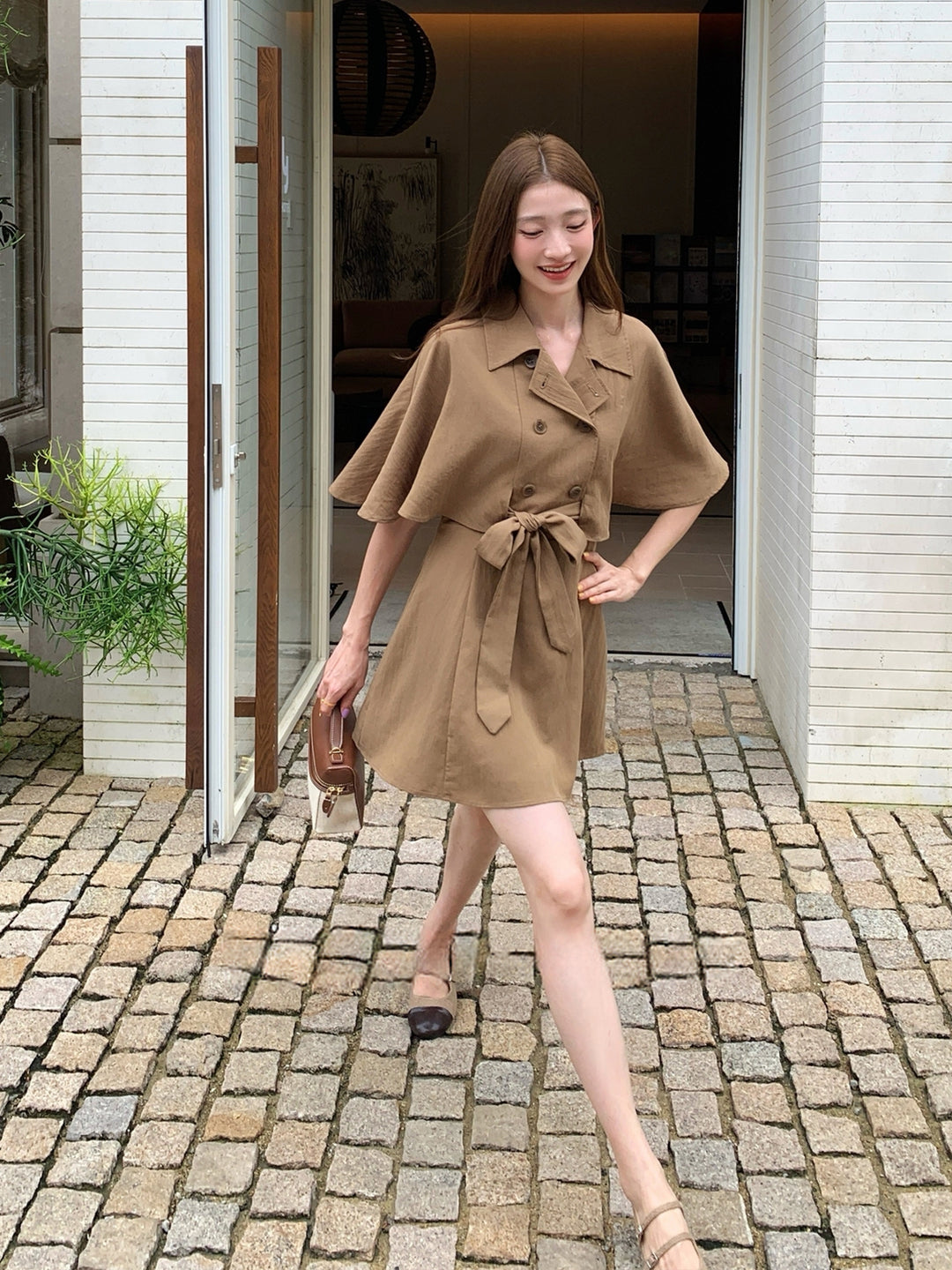 【dress】半袖ケープワンピース Q8963