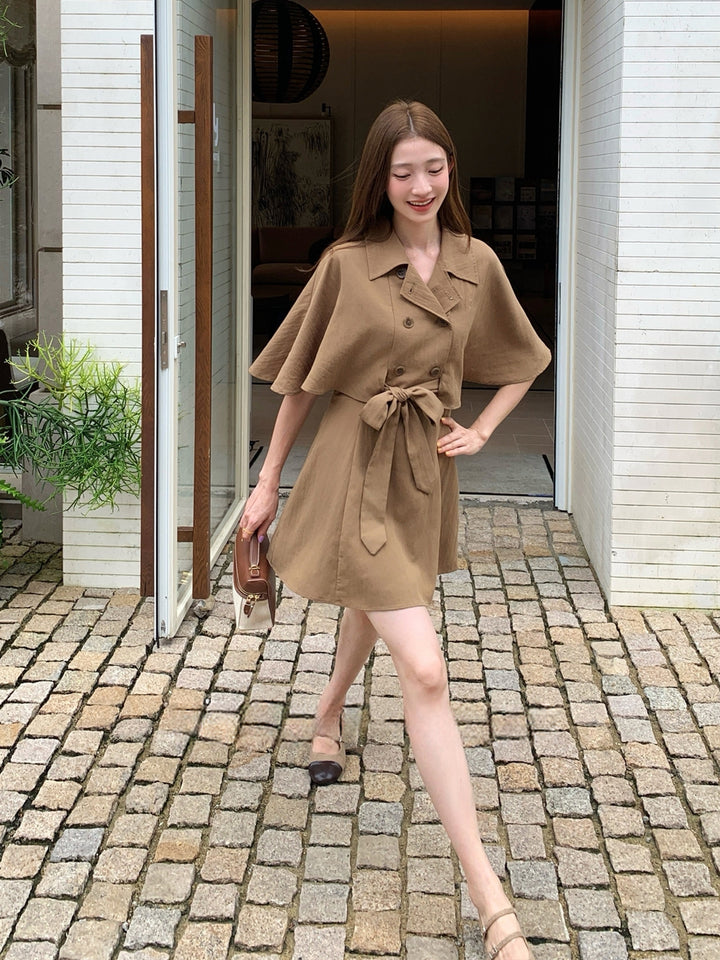 【dress】半袖ケープワンピース Q8963