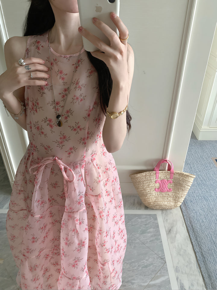 【dress】ノースリーブフラワー柄ワンピース Q8707