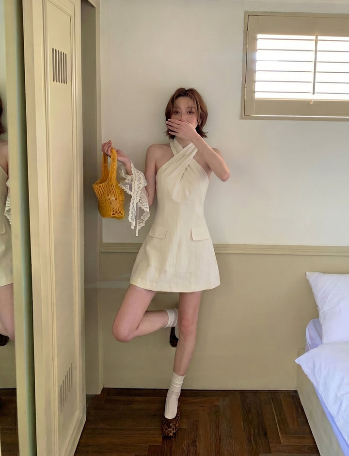 【dress】クロスネックミニワンピース Q8686