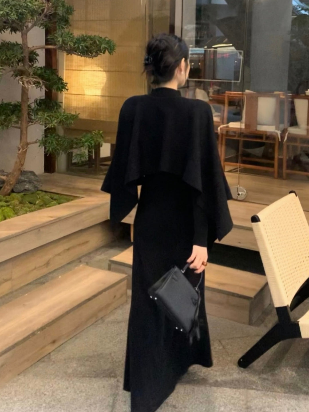 【set】ニットケープトップス×ロングニットワンピースセット Q9261