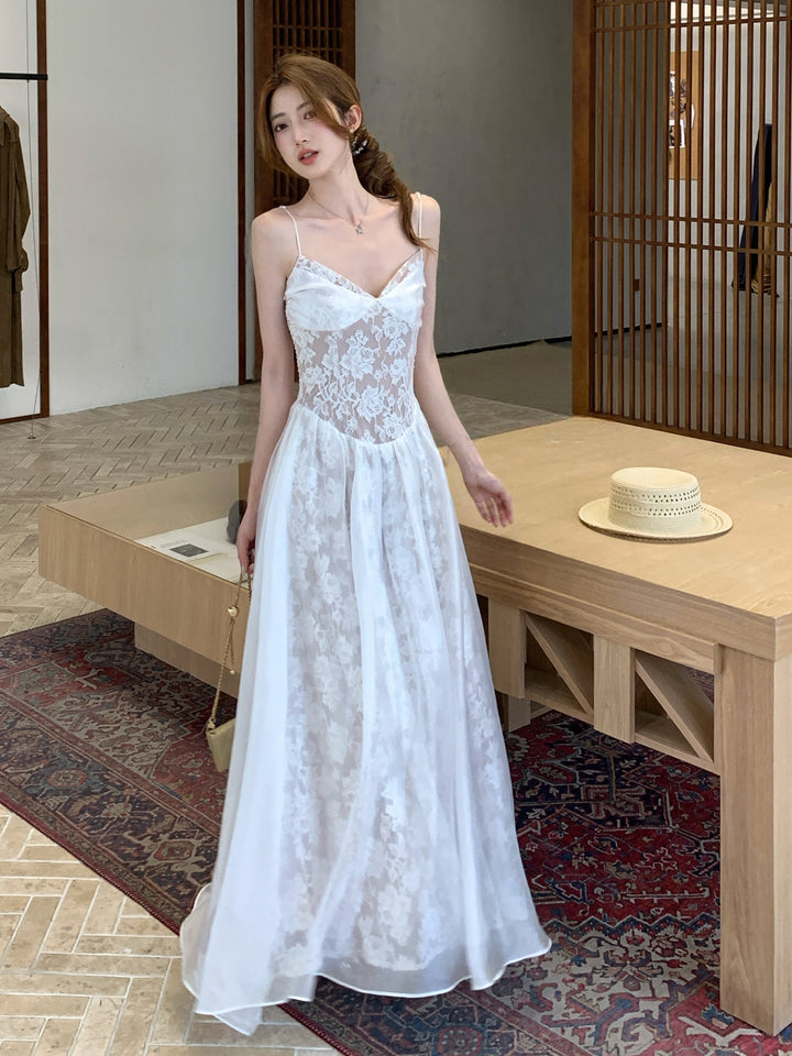 【dress】レースドッキングロングキャミワンピース Q8659