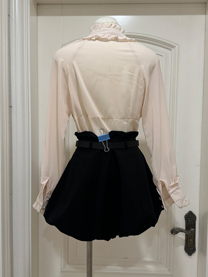 【set】ギャザーフリルトップス×バルーンショートパンツセット Q9034