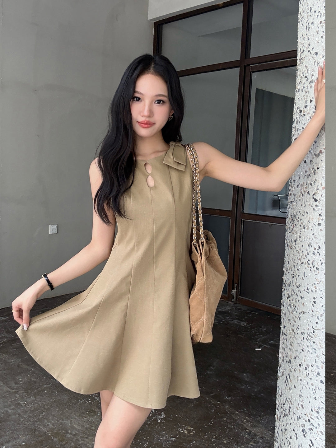 【dress】リボン付きミニベストワンピース Q8667