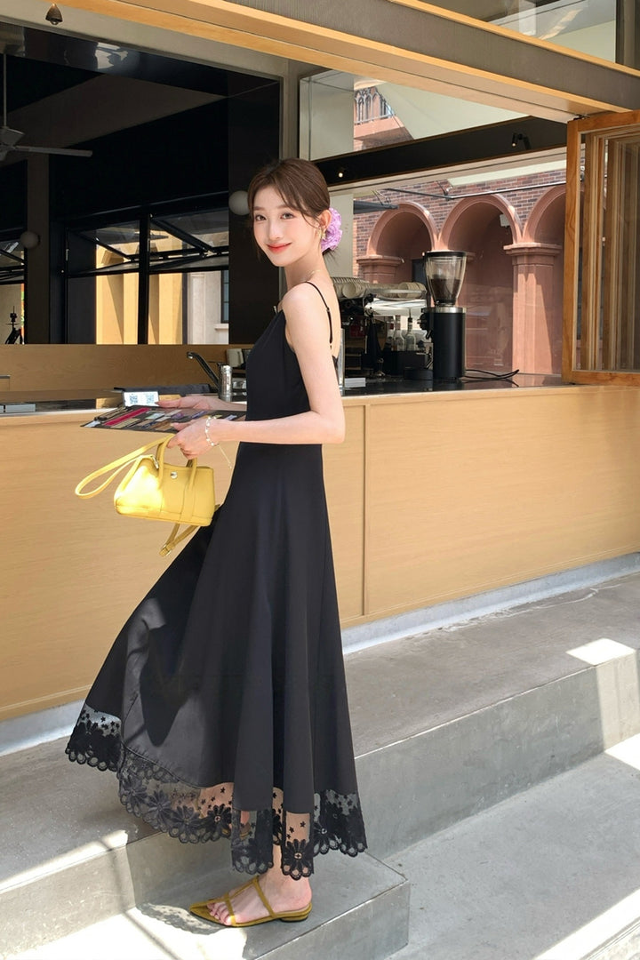 【dress】レースドッキングロングキャミワンピース Q8680