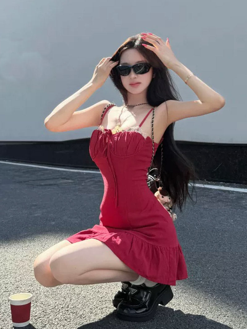 【dress】レースドッキングミニキャミワンピース Q8640