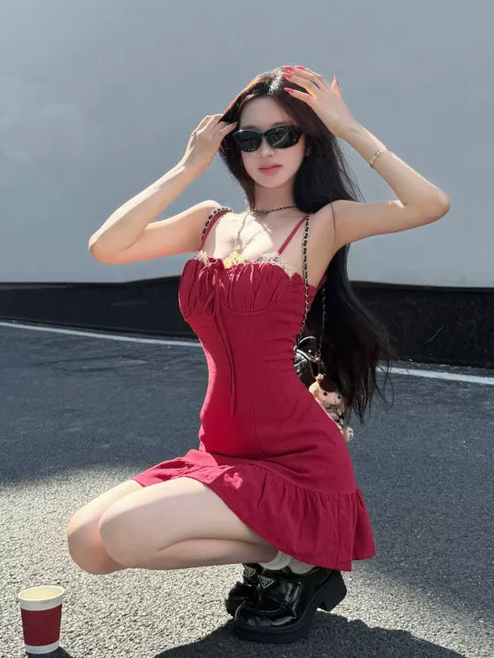 【dress】レースドッキングミニキャミワンピース Q8640