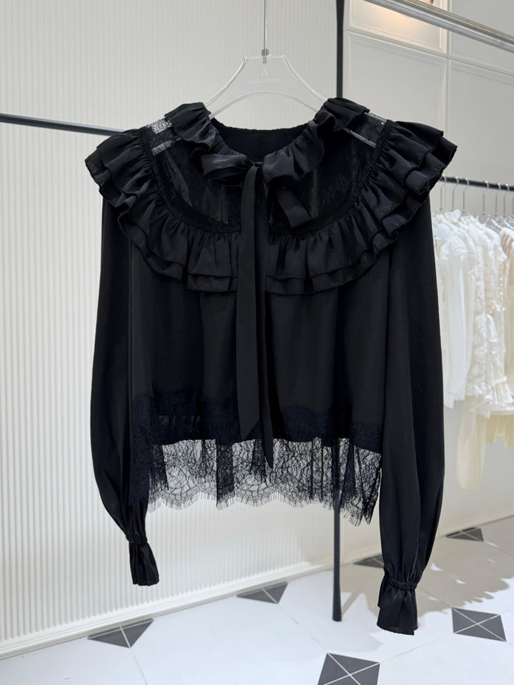 【tops】レースドッキングギャザーフリルトップス Q8975