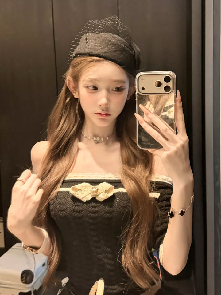 【tops】オフショルダーニットトップス Q9079