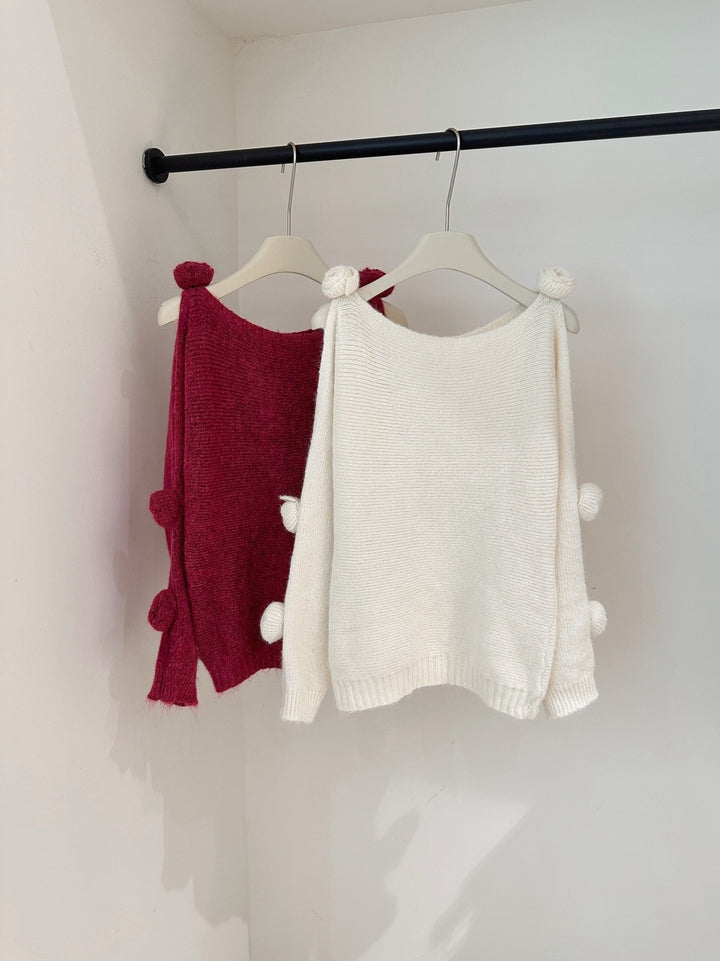 【tops】立体フラワー付きニットトップス Q9260