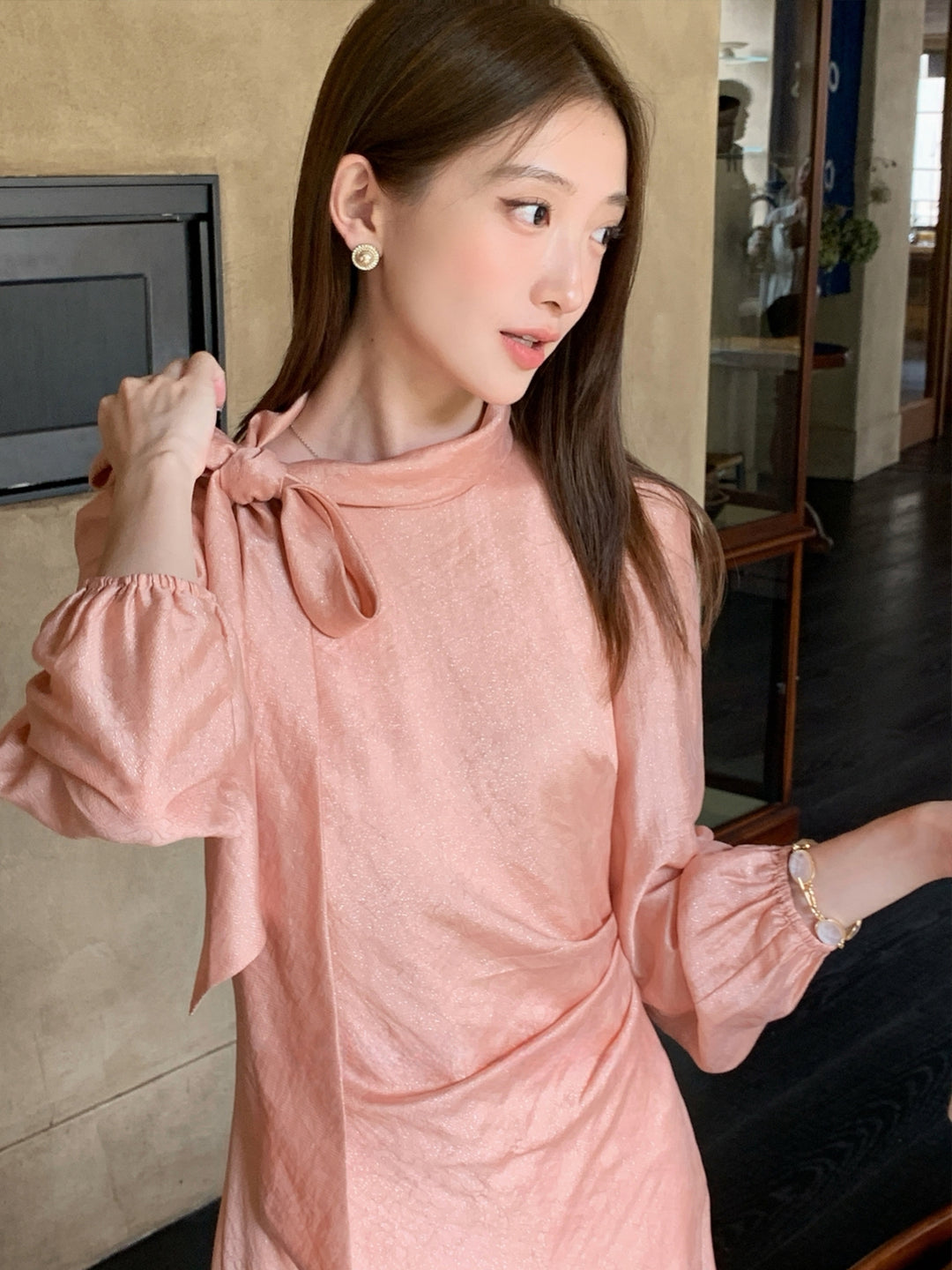 【dress】リボン付きロングワンピース Q8961
