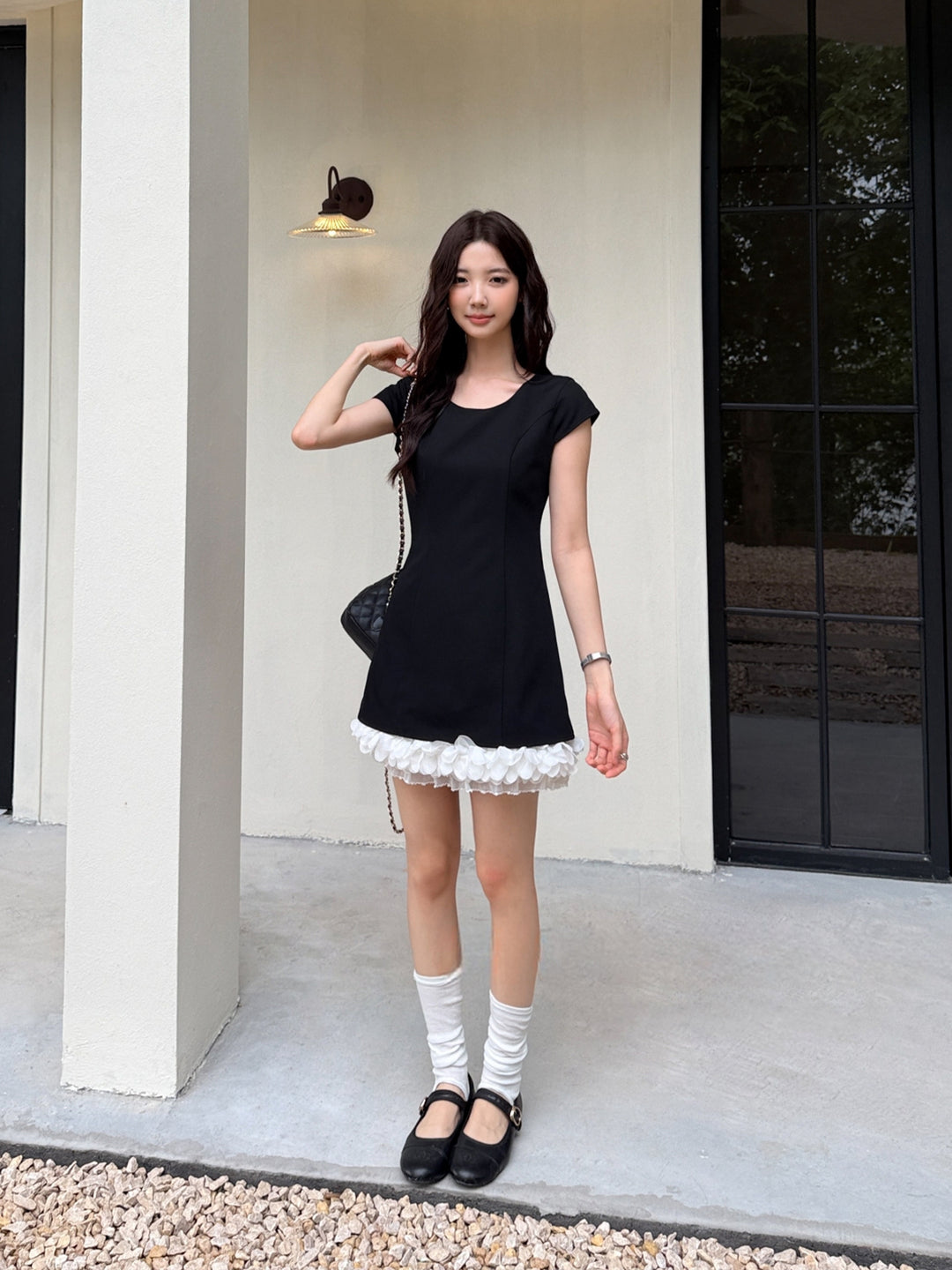 【dress】バックオーポンギャザーフリルミニワンピース Q8665