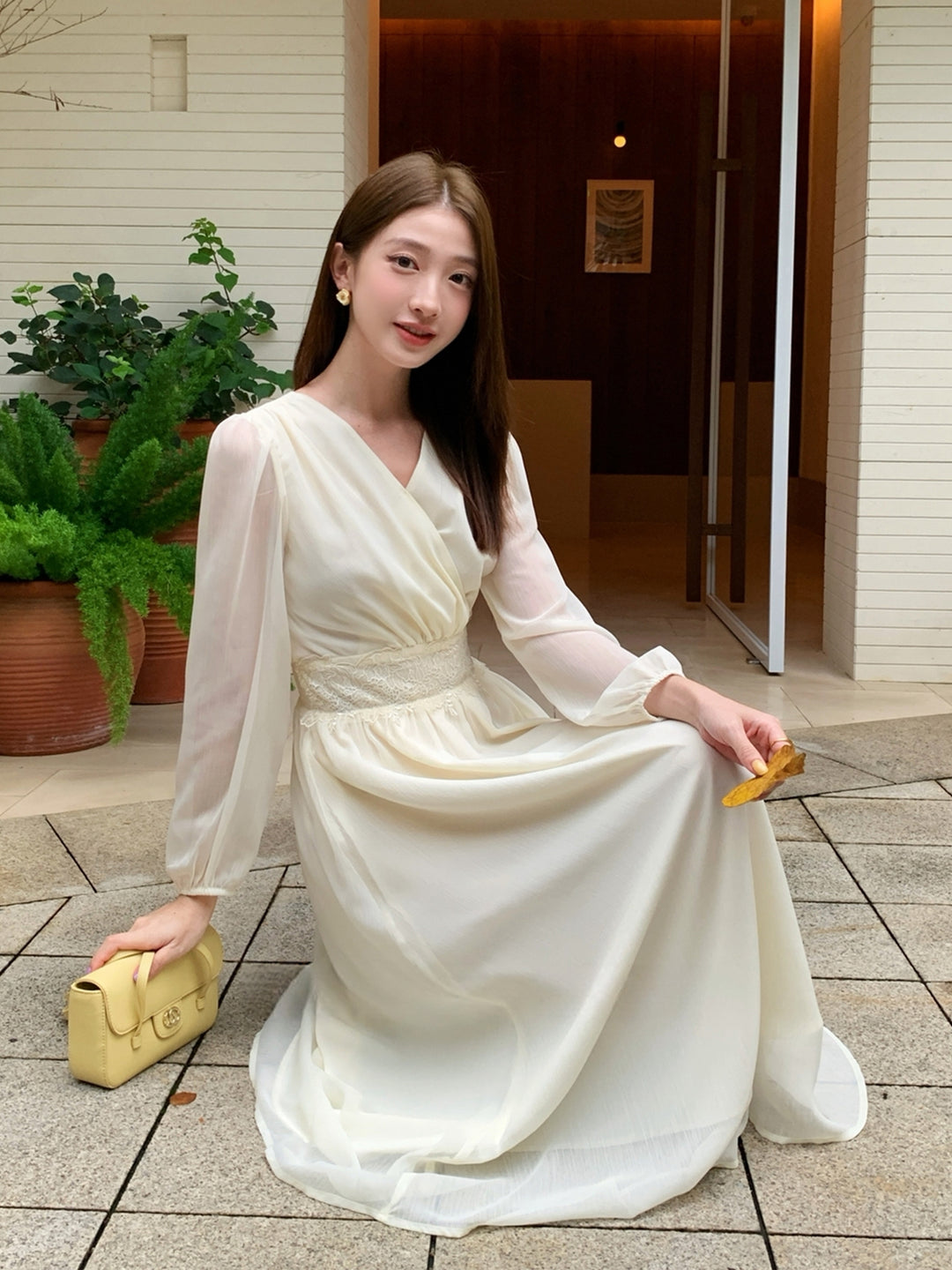 【dress】レースドッキングロングワンピース Q8932