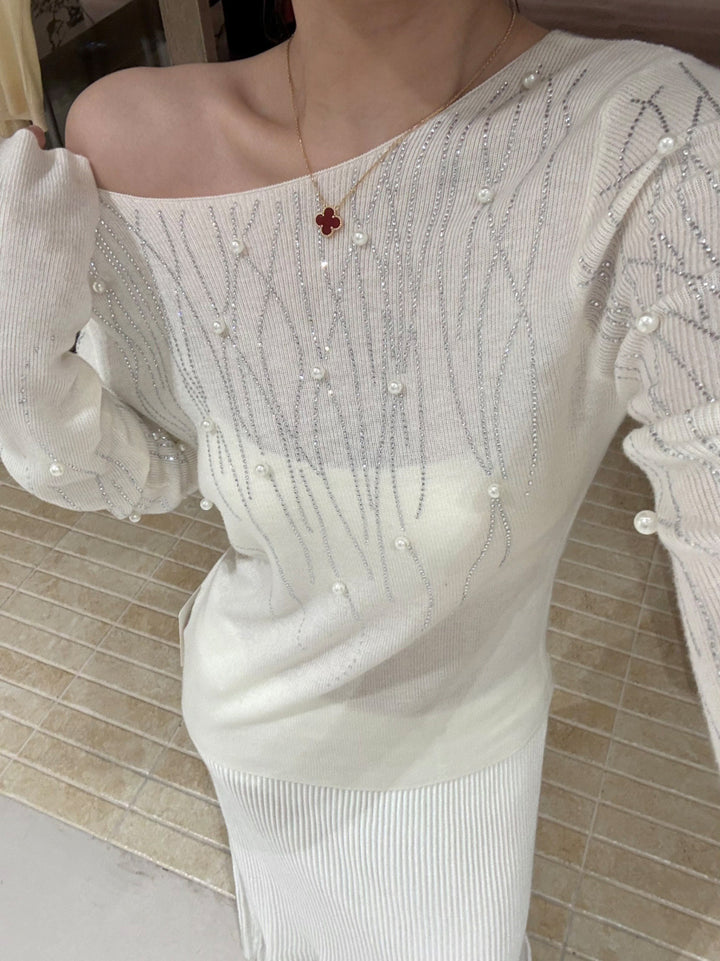 【tops】パール付きニットトップス Q9134
