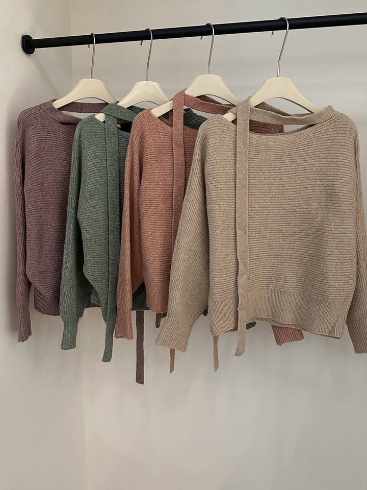 【tops】スカーフ付きニットトップス Q9241