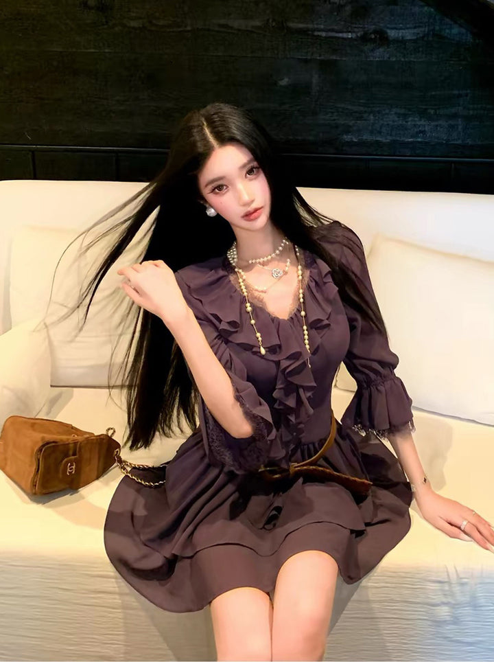 【dress】ギャザーフリルミニワンピース Q9008