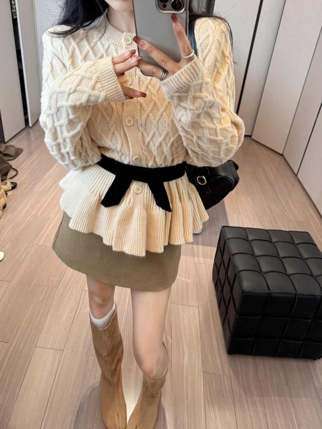 【tops】ベルト付きニットトップス Q9197