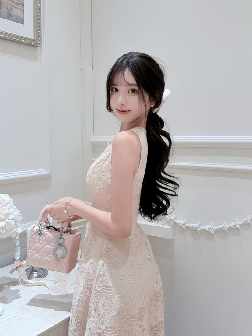 【dress】ノースリーブレースミニワンピース Q8688