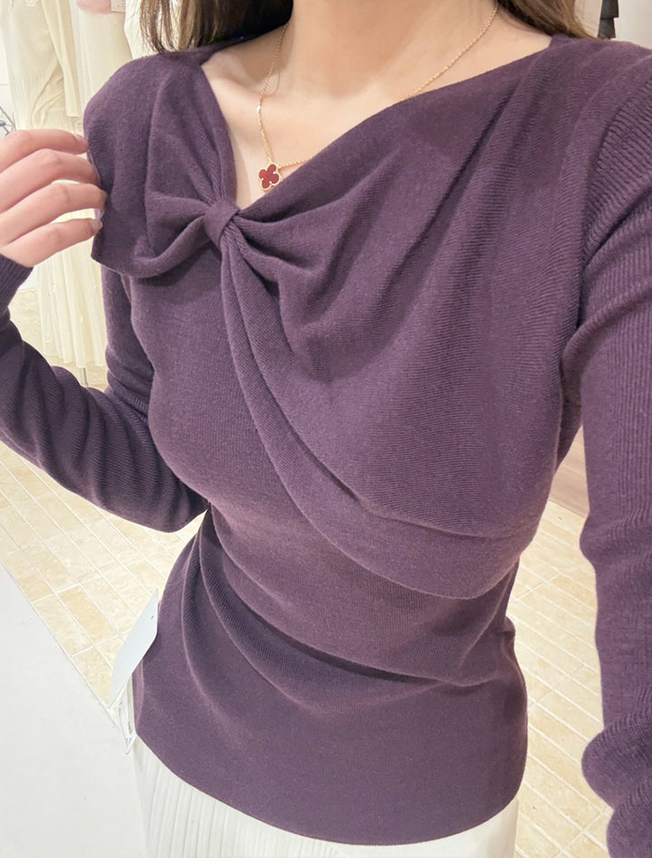 【tops】リボンネックニットトップス Q9077