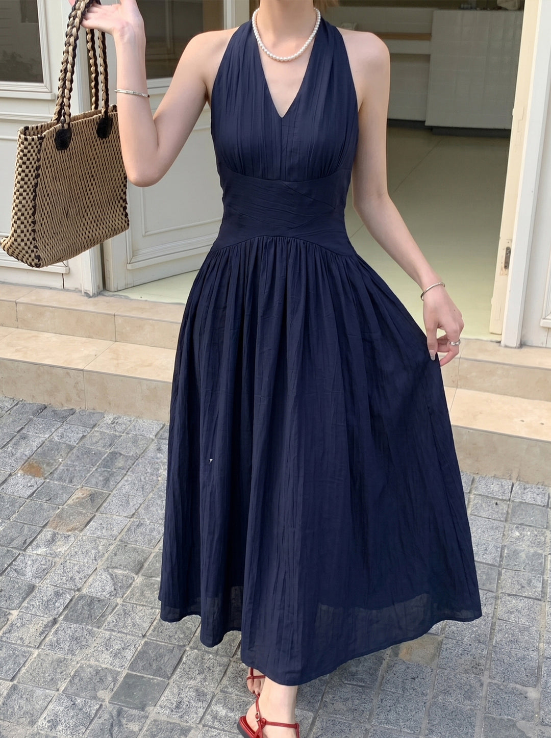 【dress】ノースリーブAラインロングワンピース Q8673
