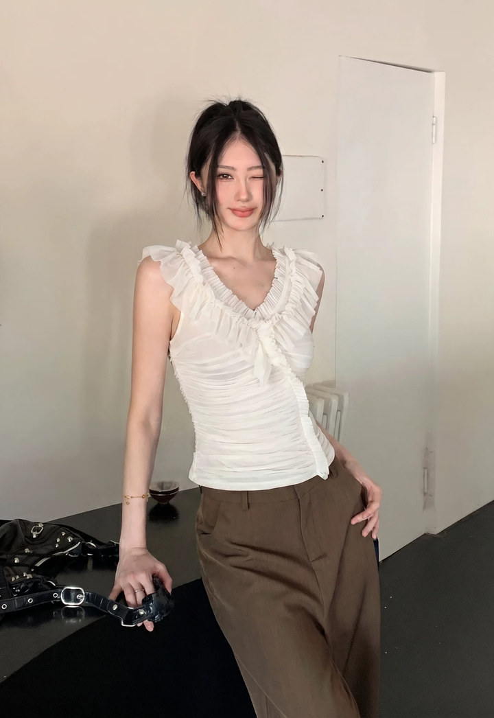 【tops】オフショルダーギャザーフリルトップス Q8583