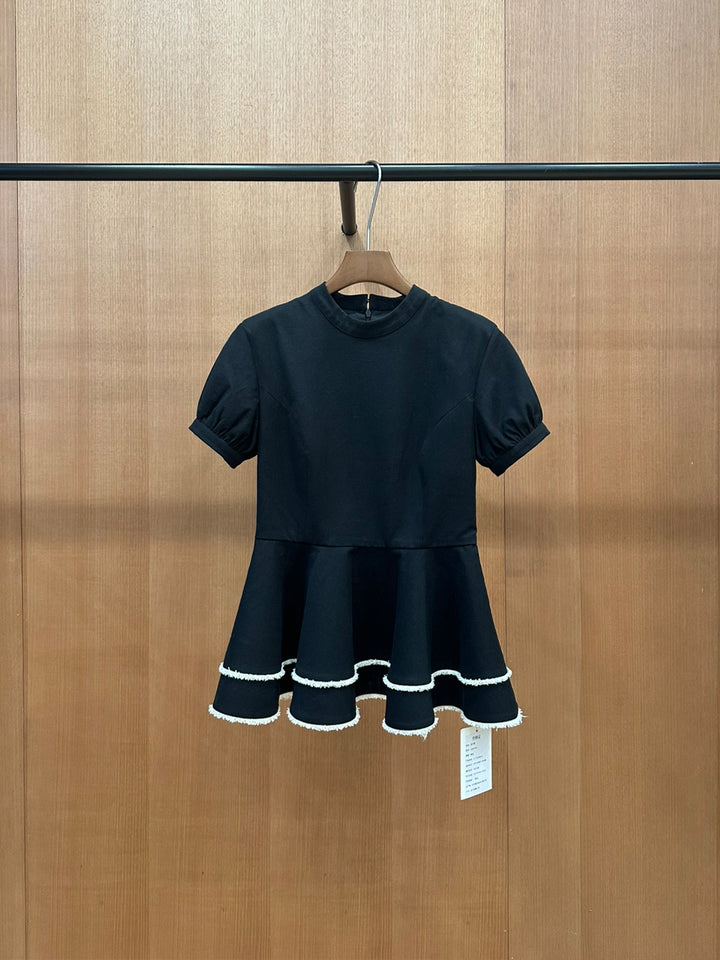 【dress】半袖ミニティアードワンピース Q9032