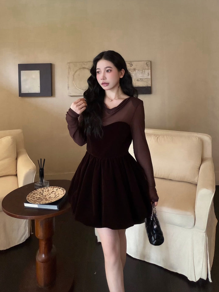 【dress】シアーチュールドッキングバルーンワンピース Q9090