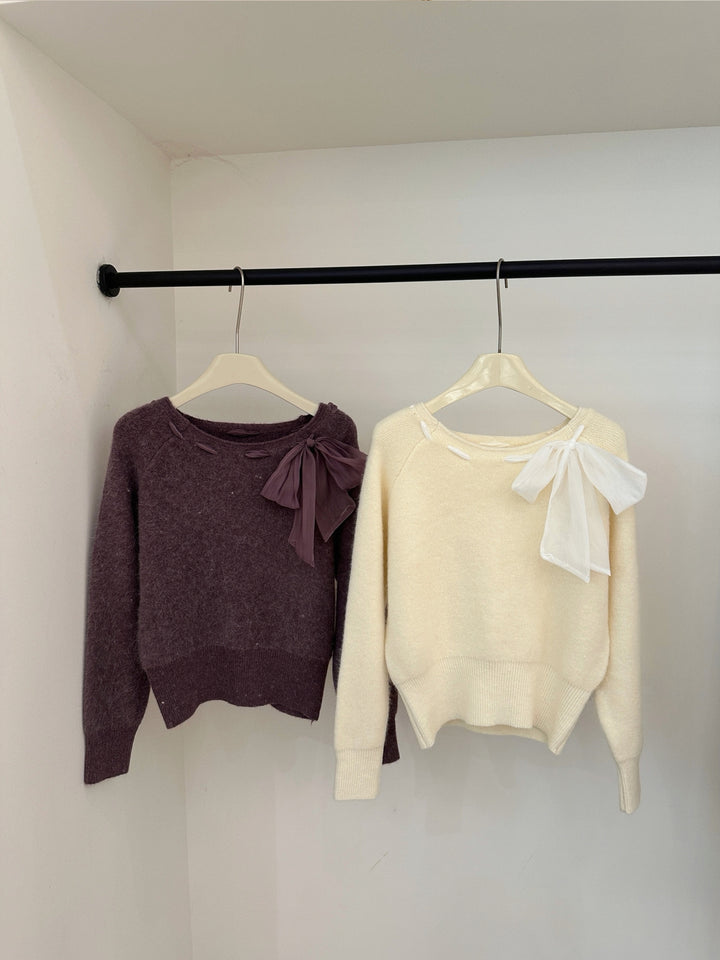【tops】ビッグリボン付きニットトップス Q9243
