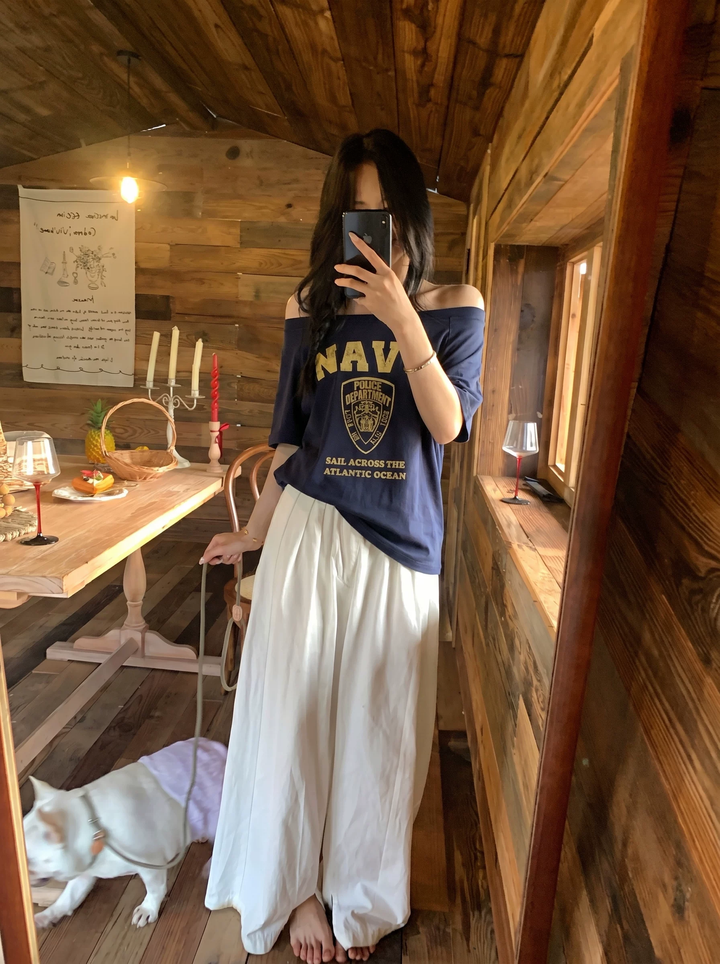 【tops】2色展開オフショルダーTシャツ Q8564