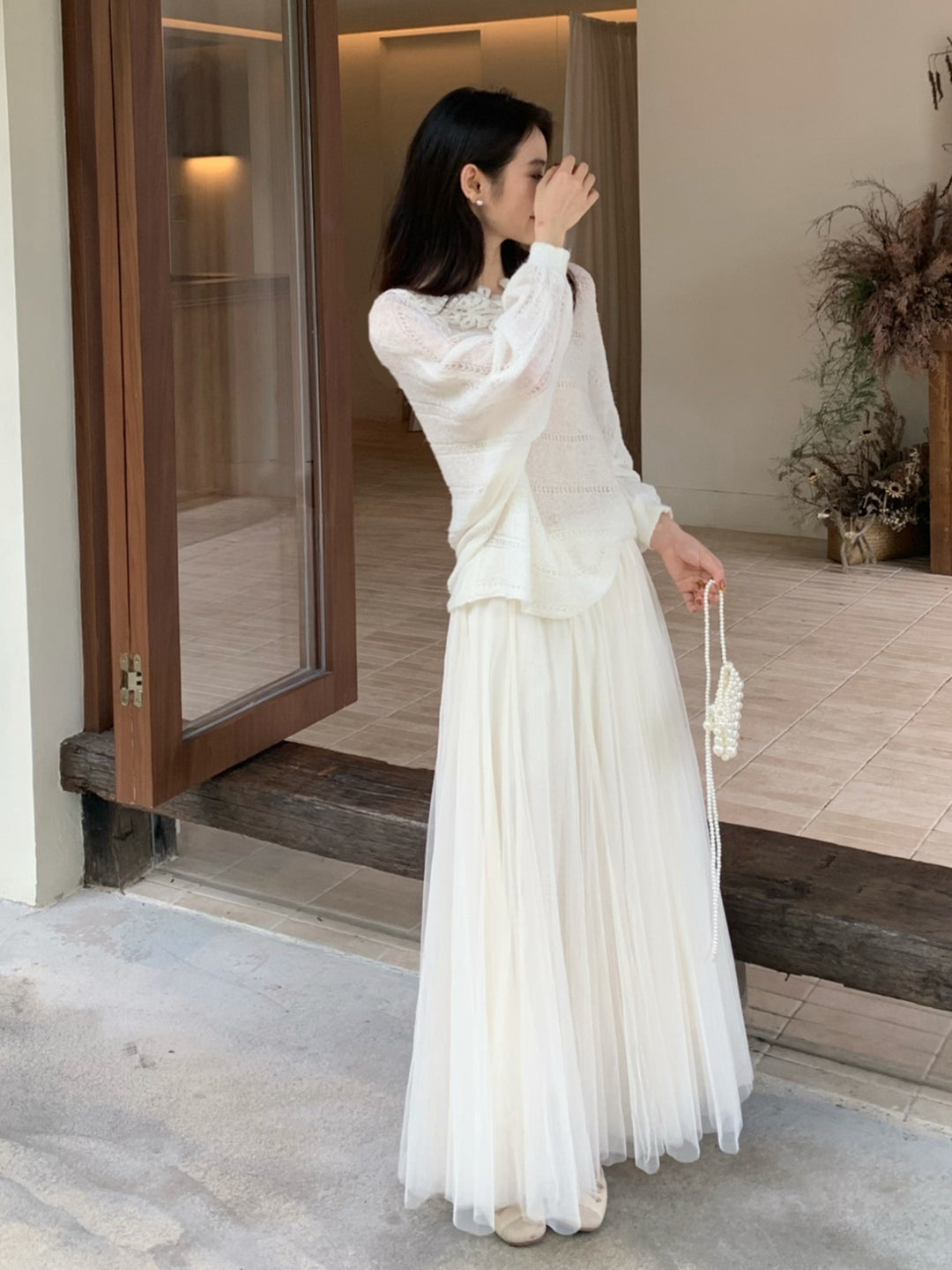 【tops】レースドッキングニットトップス Q8973