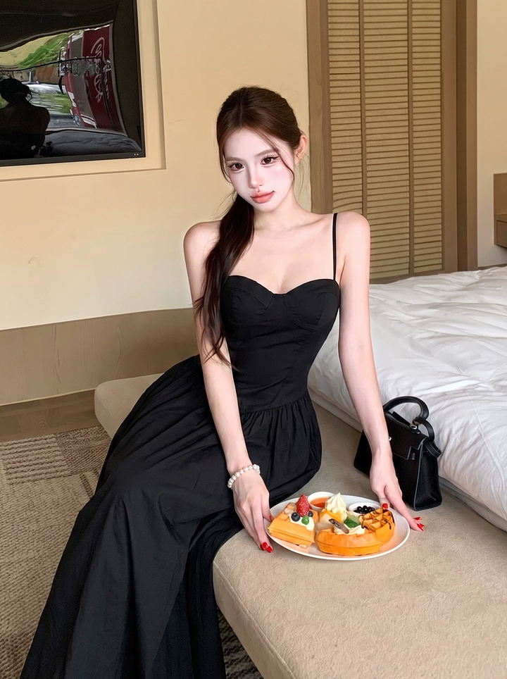 【dress】胸パット付きロングキャミワンピース Q8574