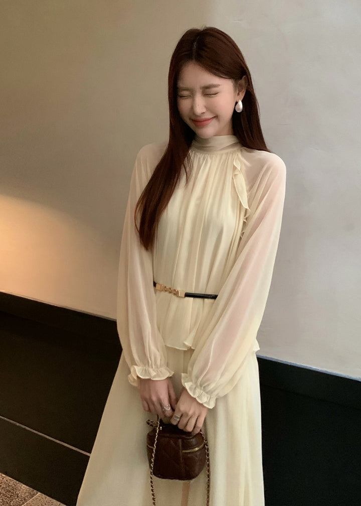 【dress】ベルト付きバックリボンロングワンピース Q8984