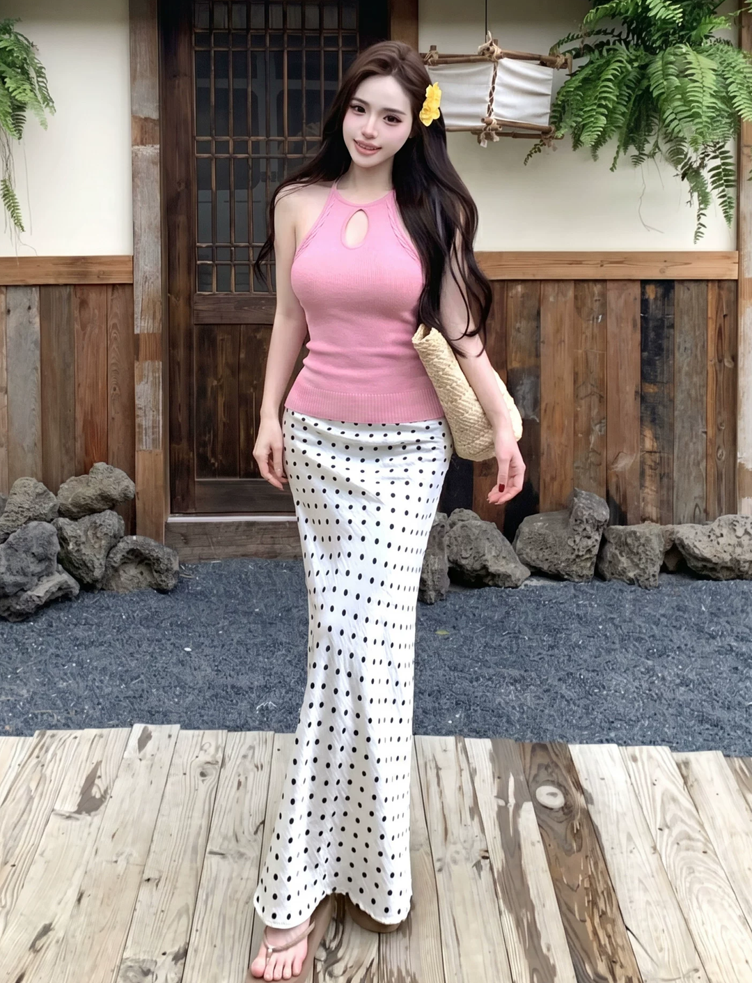 【tops】フロントカットニットキャミソール Q8596