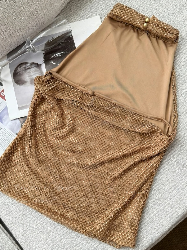 【set】ホルターネックトップス×ロングスカートセット Q8543