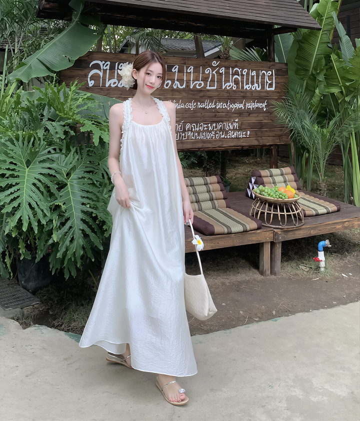 【dress】ノースリーブＴストラップバックロングワンピース Q8593