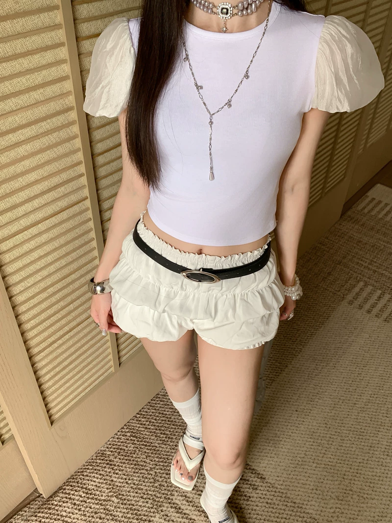 【tops】チュールドッキングフラッタースリーブトップス Q8575